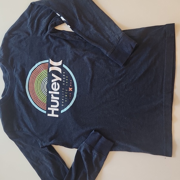 Hurley Blue Long Sleeve Logo Tshirt Large 12 13 - Picture 1 of 6